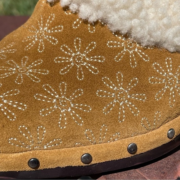 ISAAC Mizrahi Live Shearling Collar Suede Leather Embroidered Clogs - Picture 11 of 14